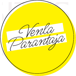Venla Parantaja logo. Keltainen ympyrä ja musta rengas hieman ympyrästä ylävasemmalle. Tekstinä Venla Parantaja.