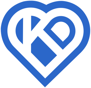 Kristillidemokraattien logo. Sininen sydämenmuotoinen kuvio jossa valkoiset tyylitellyt kirjaimet KD.