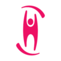 Humanists international logo. Vaaleanpunainen ylä- ja alapuolisten kaarien välissä kädet ylhäällä seisova tyylitelty vaaleanpunainen ihmishahmo.